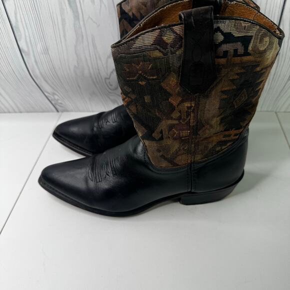 Vintage L.L. Bean Women’s 8 Cowboy Boots Brown Leather Tapestry Western Boho USA - Picture 3 of 10